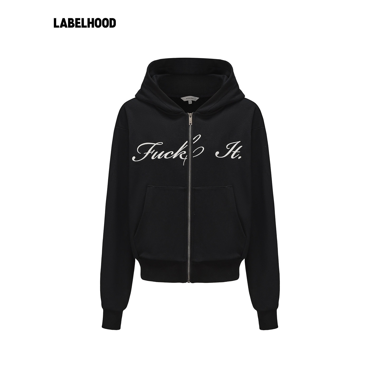 【MARKGONG】蕾虎英文字母绣花黑色拉链卫衣2026春夏新款女装外套