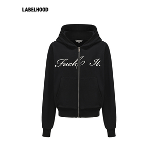 【MARKGONG】蕾虎英文字母绣花黑色拉链卫衣2026早春新款女装外套