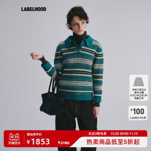 【JUNWEI LIN】蕾虎紫黄肌理花纱彩间条针织POLO2026秋季新款女装