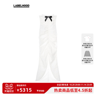 蕾虎复古潮流前开衩褶皱抹胸连衣裙优雅气质长裙女 SHUSHUTONG