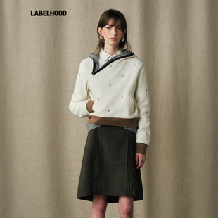 【MARCHEN】蕾虎百搭秋冬气质倾斜角度连帽上衣时尚潮流卫衣女装
