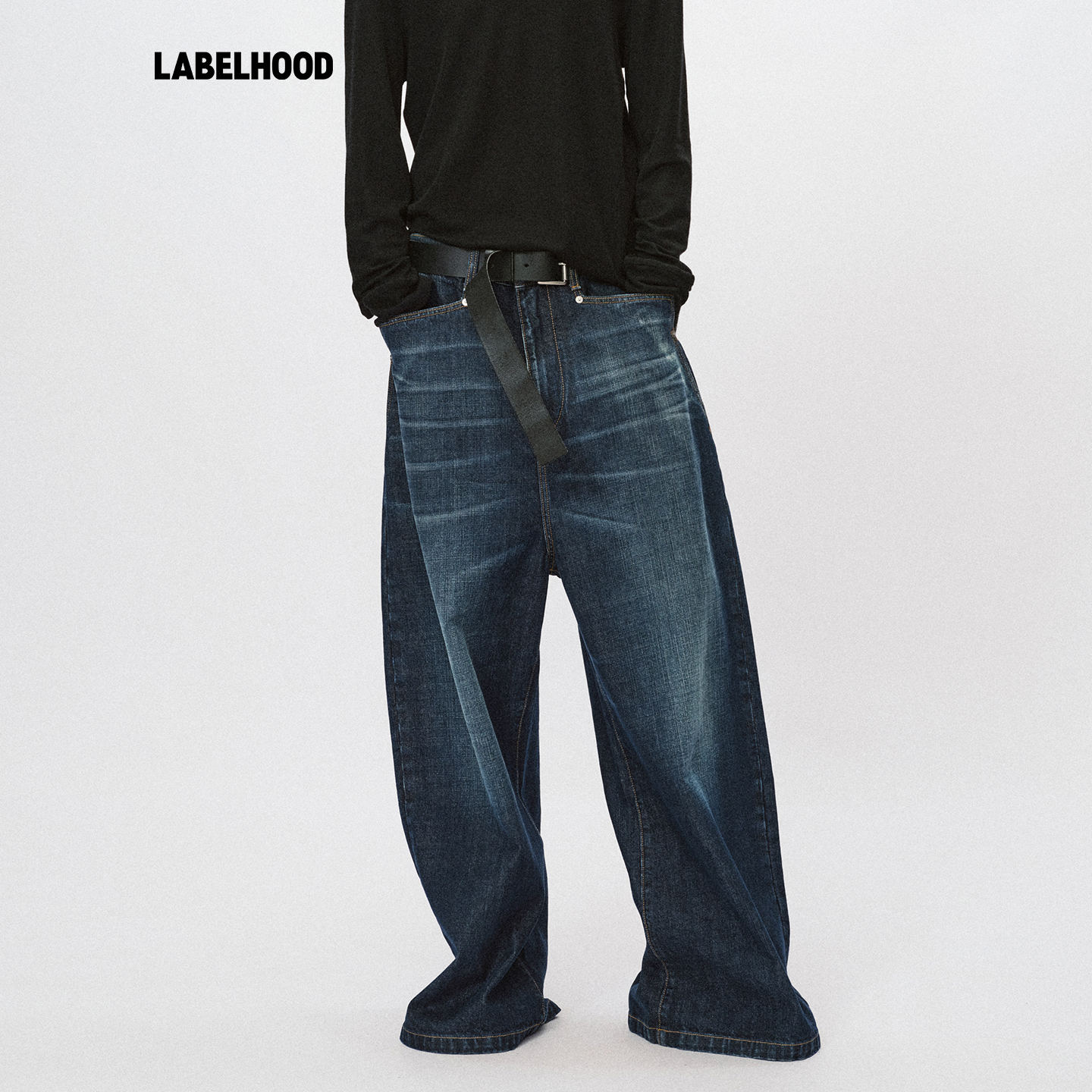 Liegee丹宁水洗宽松低裆牛仔裤