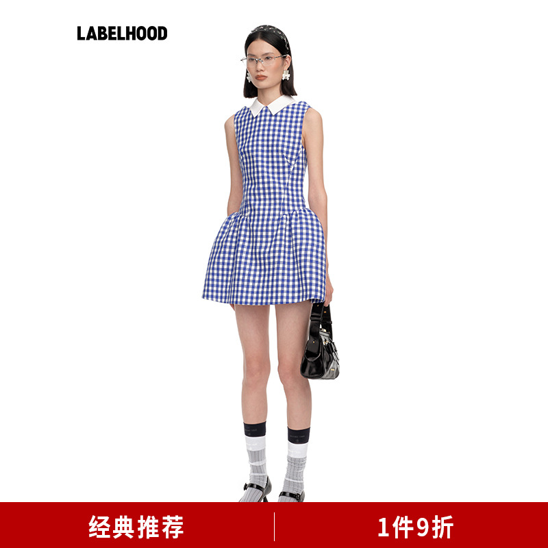 SHUSHUTONG撞料衬衫领无袖连衣裙