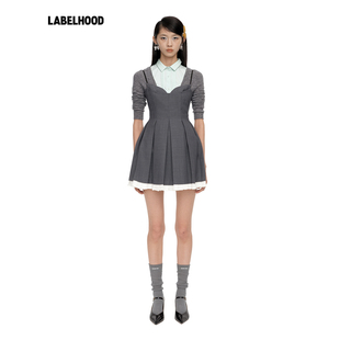 【SALE】【SHUSHUTONG】蕾虎优雅百褶吊带连衣裙百搭秋冬女装裙子