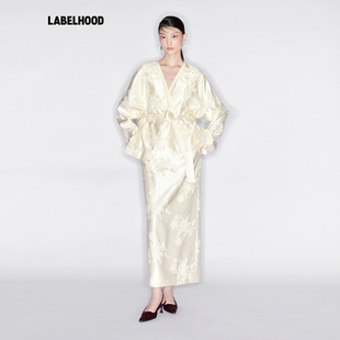 长半裙2025秋冬新款 蕾虎玉色提花叠襟开衫 ESSENTIAL 女套装