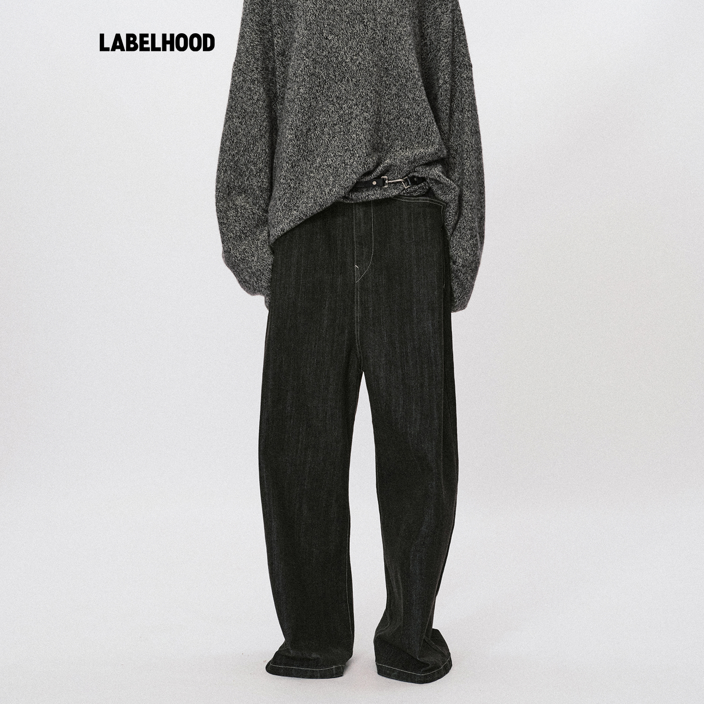 Liegee乌木黑色宽松低裆牛仔裤