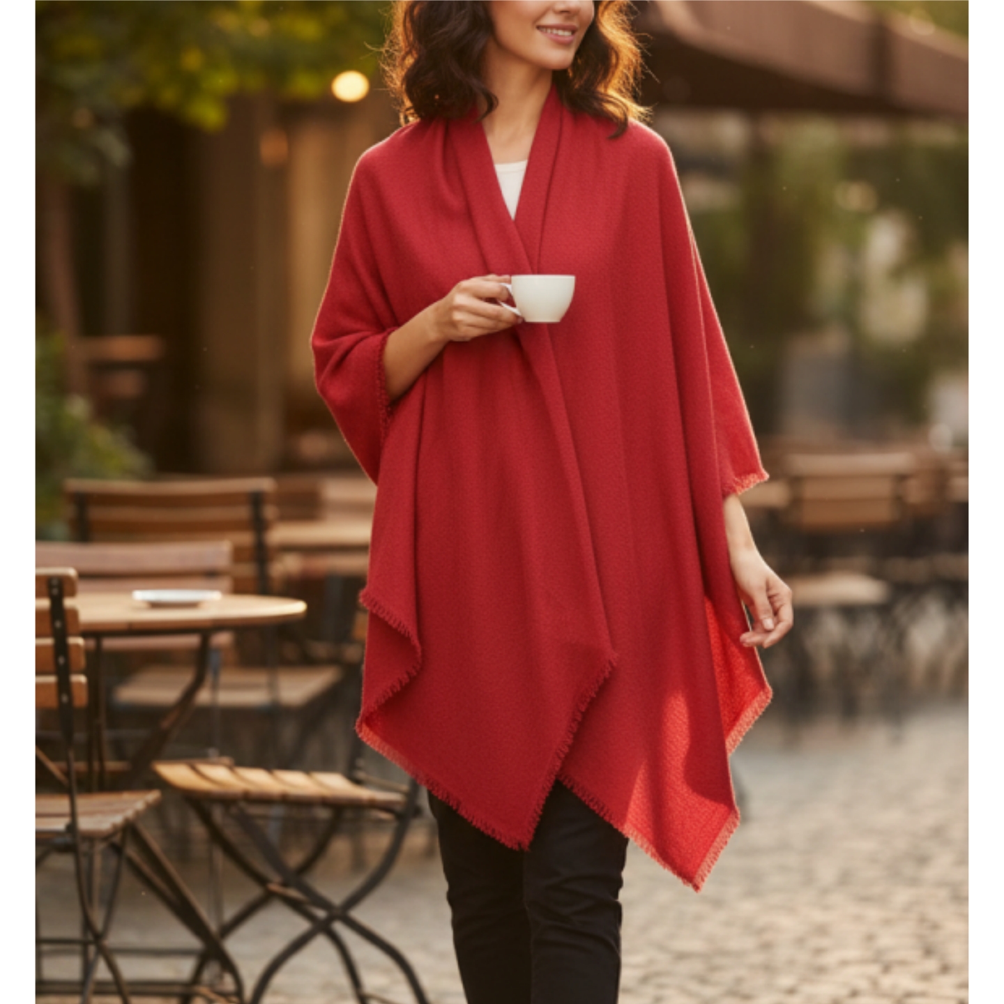 HTB 春秋季薄款羊绒红色围巾冬季高级感时尚洋气高档女士披肩外搭