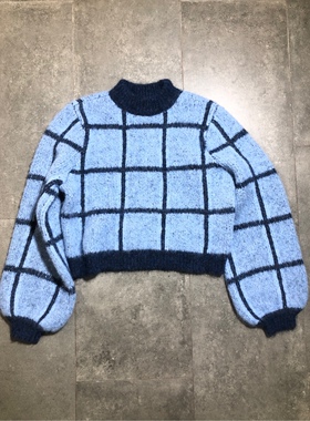 正G*uess新品短款毛衣双面针织超美格子线衣/直接拍付收货退运