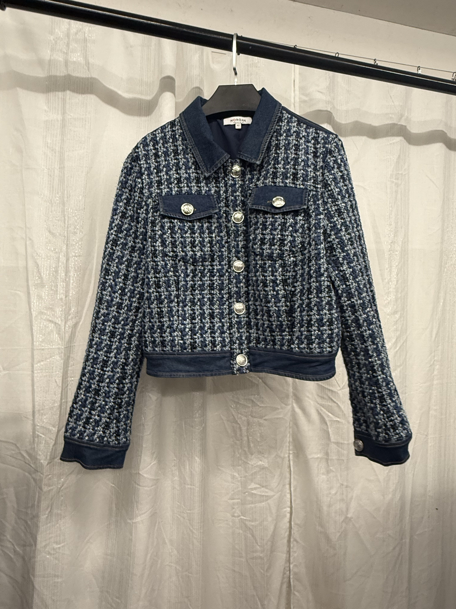 法单 小香风拼接牛仔外套/收货退运= 此款不退换看清尺码