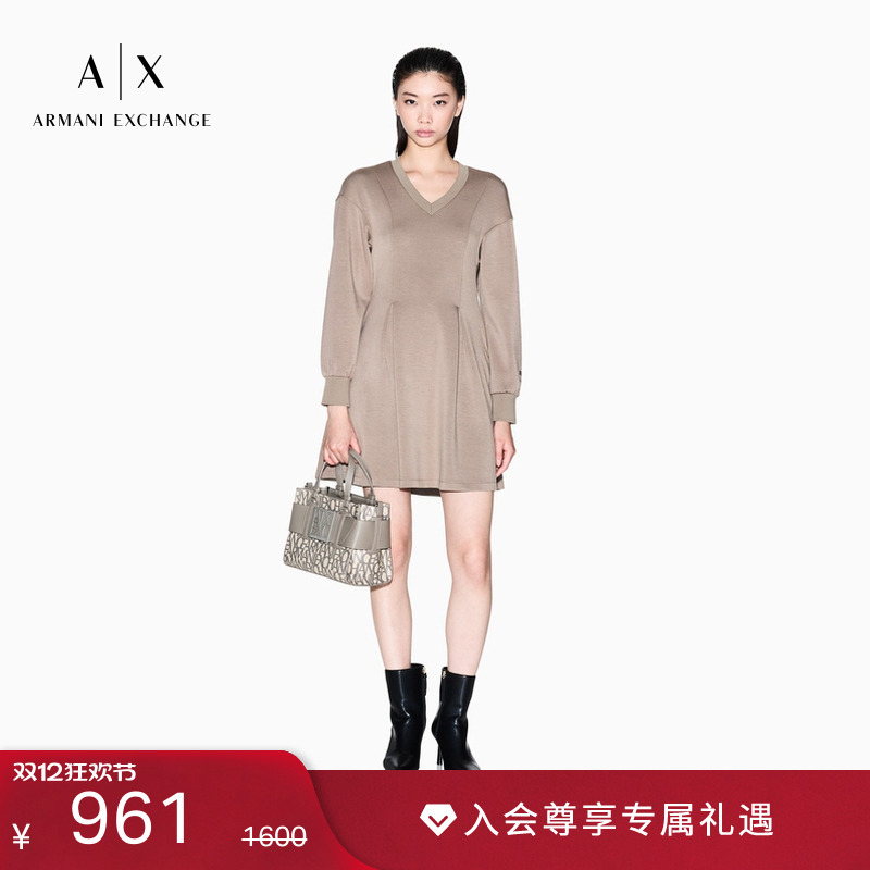AX/阿玛尼女士长袖V领连衣裙