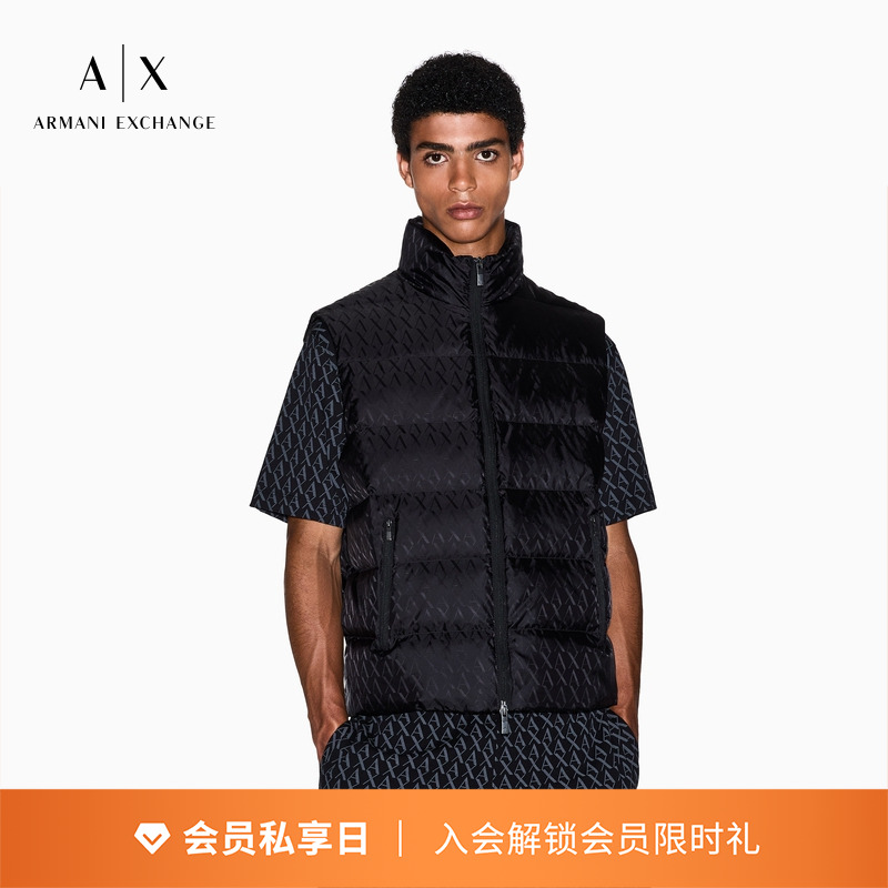 AX/阿玛尼男士立领满印羽绒马甲