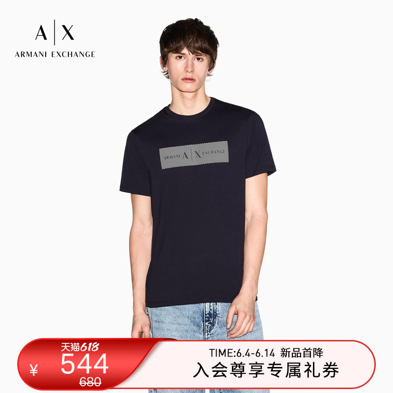 ARMANI EXCHANGE/阿玛尼26春夏新款男士圆领短袖正肩印花纯棉T恤