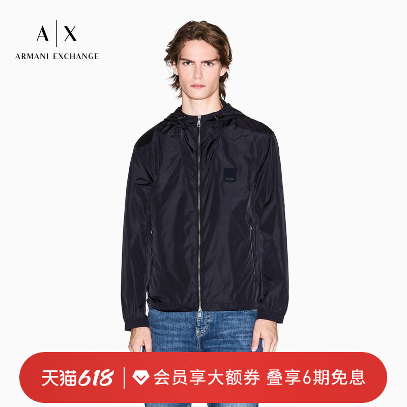 ARMANI EXCHANGE/阿玛尼男士连帽短款户外休闲运动飞行员夹克外套