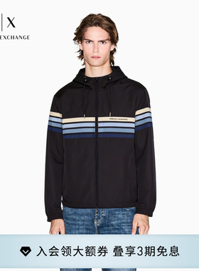ARMANI EXCHANGE/阿玛尼夏季新款男士连帽条纹撞色运动夹克薄外套