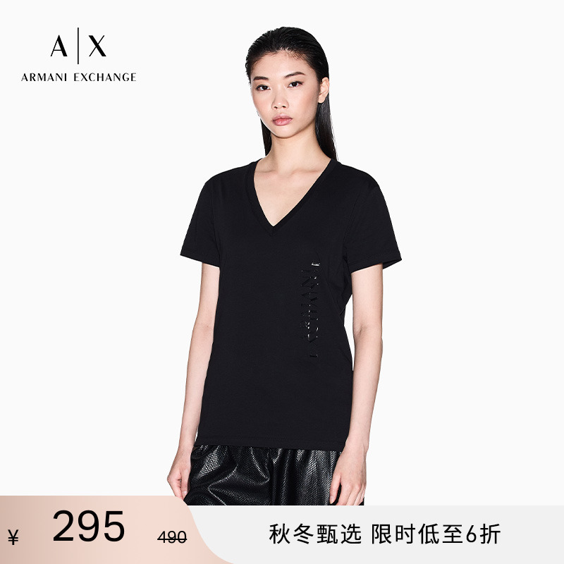 AX/阿玛尼女士纯棉V领短袖T恤