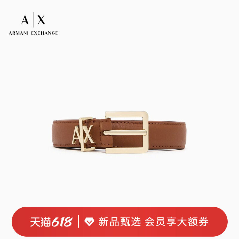 ARMANI EXCHANGE/阿玛尼女士镂空LOGO商务休闲针扣腰带礼物官方