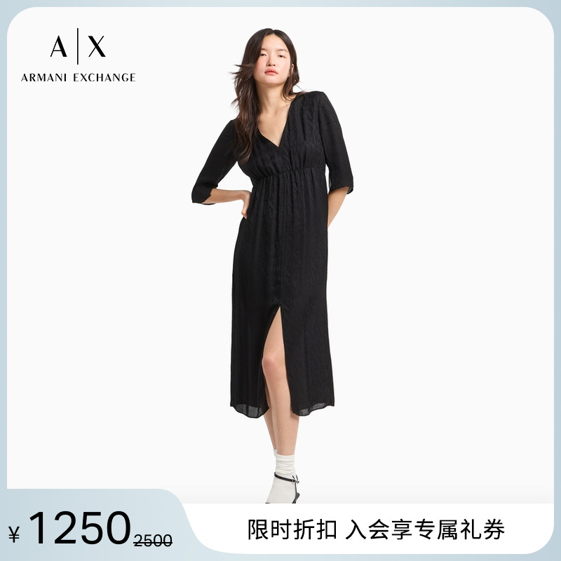 AX/阿玛尼女士V领中长款连衣裙