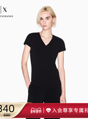 ARMANI EXCHANGE/阿玛尼秋冬新款女弹力棉V领短袖T恤官方上衣内搭