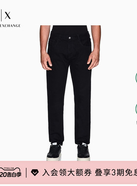 ARMANI EXCHANGE/阿玛尼春夏男士低腰直筒弹力黑色薄牛仔裤长裤