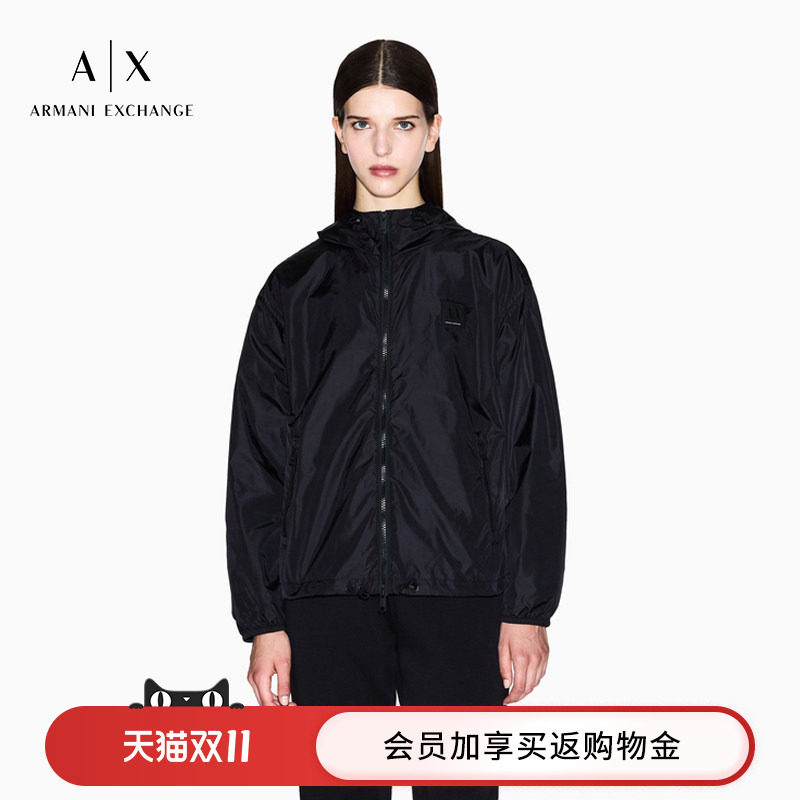 ARMANI EXCHANGE/阿玛尼女士连帽拉链抽绳下摆长袖夹克外套官方