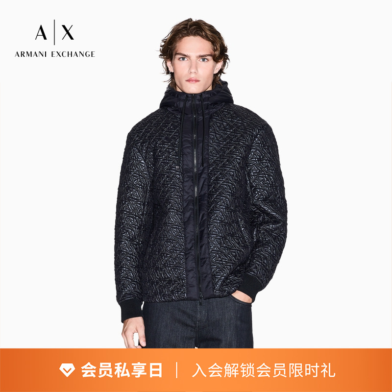 AX/阿玛尼男士连帽拉链通体棉服