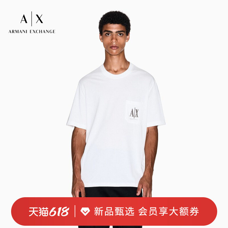 ARMANI EXCHANGE/阿玛尼春夏男女情侣款圆领短袖宽松刺绣纯棉T恤