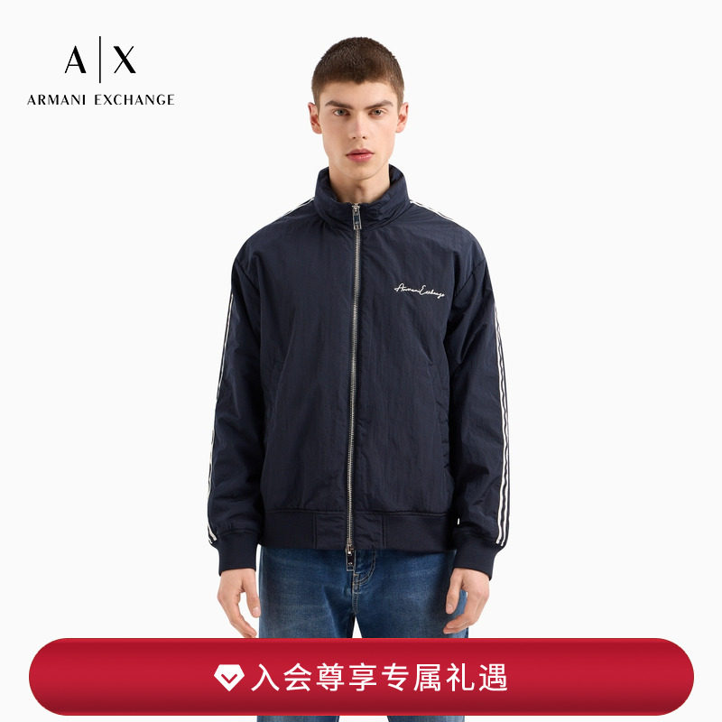 阿玛尼男士隐藏连帽长袖落肩棉服