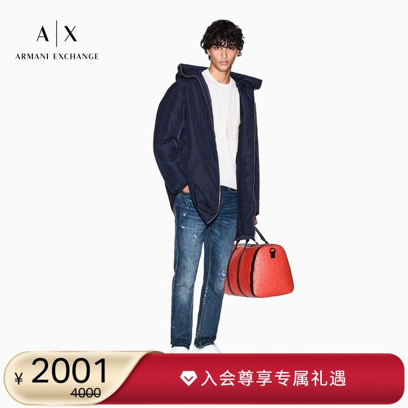 AX/阿玛尼男士连帽拉链纯色风衣