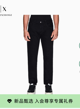 ARMANI EXCHANGE/阿玛尼春夏男士低腰直筒弹力黑色薄牛仔裤长裤