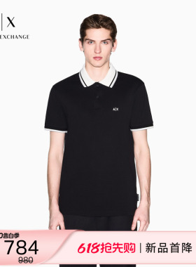 ARMANI EXCHANGE/阿玛尼春夏新款男翻领短袖老钱风撞色纯棉Polo衫