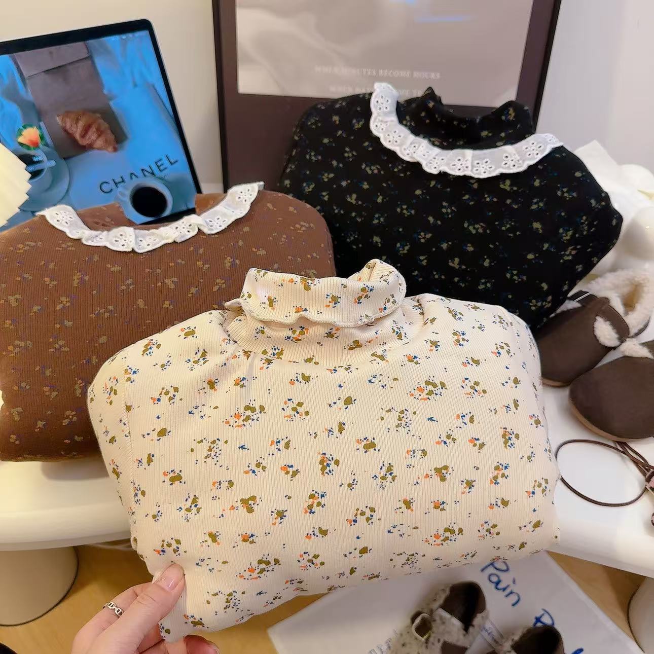 儿童宝宝棉袄2025冬季加绒加厚半高领保暖打底衫夹棉碎花上衣潮