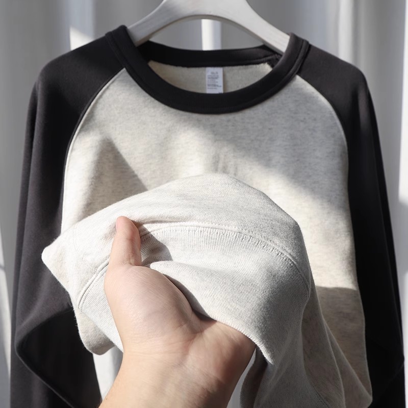 奥特莱斯~品牌外贸专柜捡漏秋冬季撞色新款宽松插肩圆领宽松卫衣