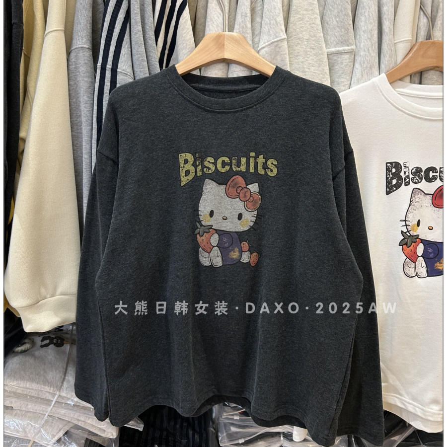 奥特莱斯~品牌外贸专柜捡漏秋冬新款磨毛圆领长袖T恤kt猫打底女t,男装,大码上装,淘宝优惠券,粉丝福利购,淘宝优惠卷