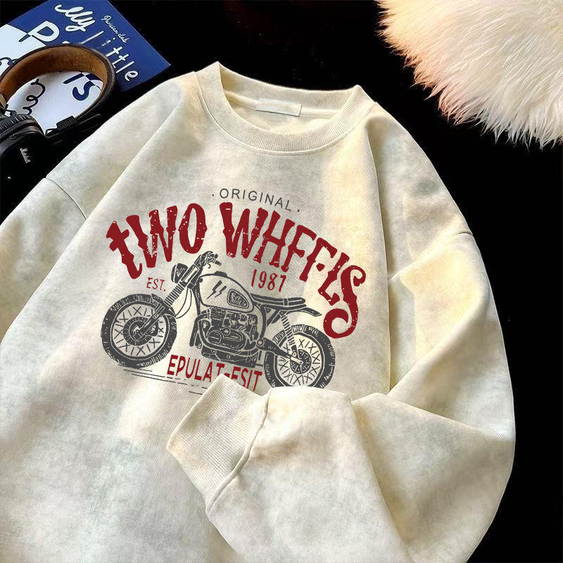 奥特莱斯~品牌外贸专柜捡漏扎染美式复古秋冬加绒圆领宽松卫衣服