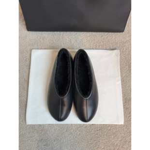 Row风淡人高知老钱风穿搭浅口毛毛鞋 WUT0188 柔软羊皮平底尼姑鞋