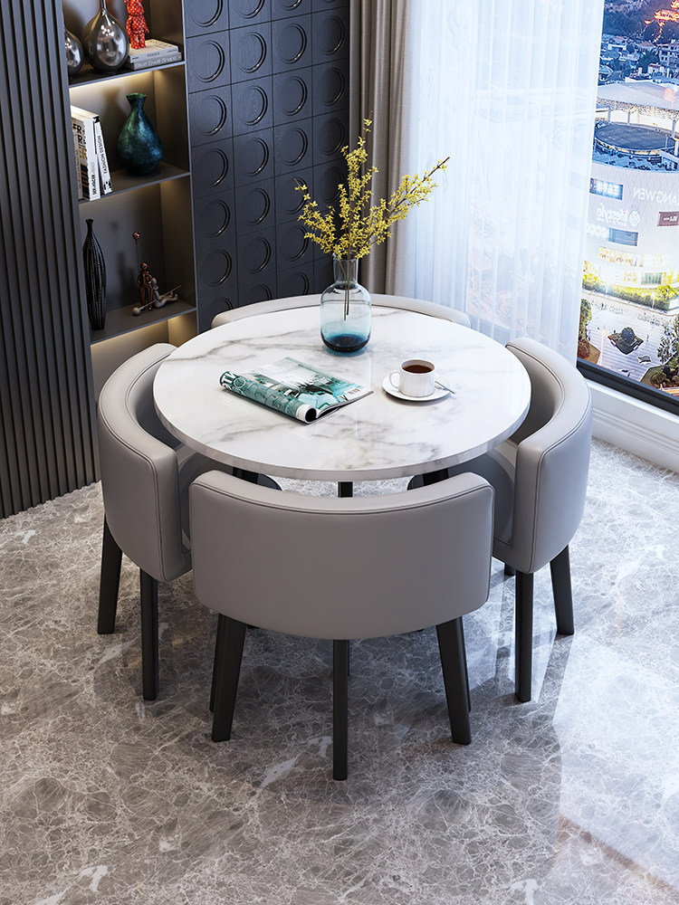家庭小公寓现代简约折叠餐桌餐桌圆桌休闲商店洽谈接待桌椅组合