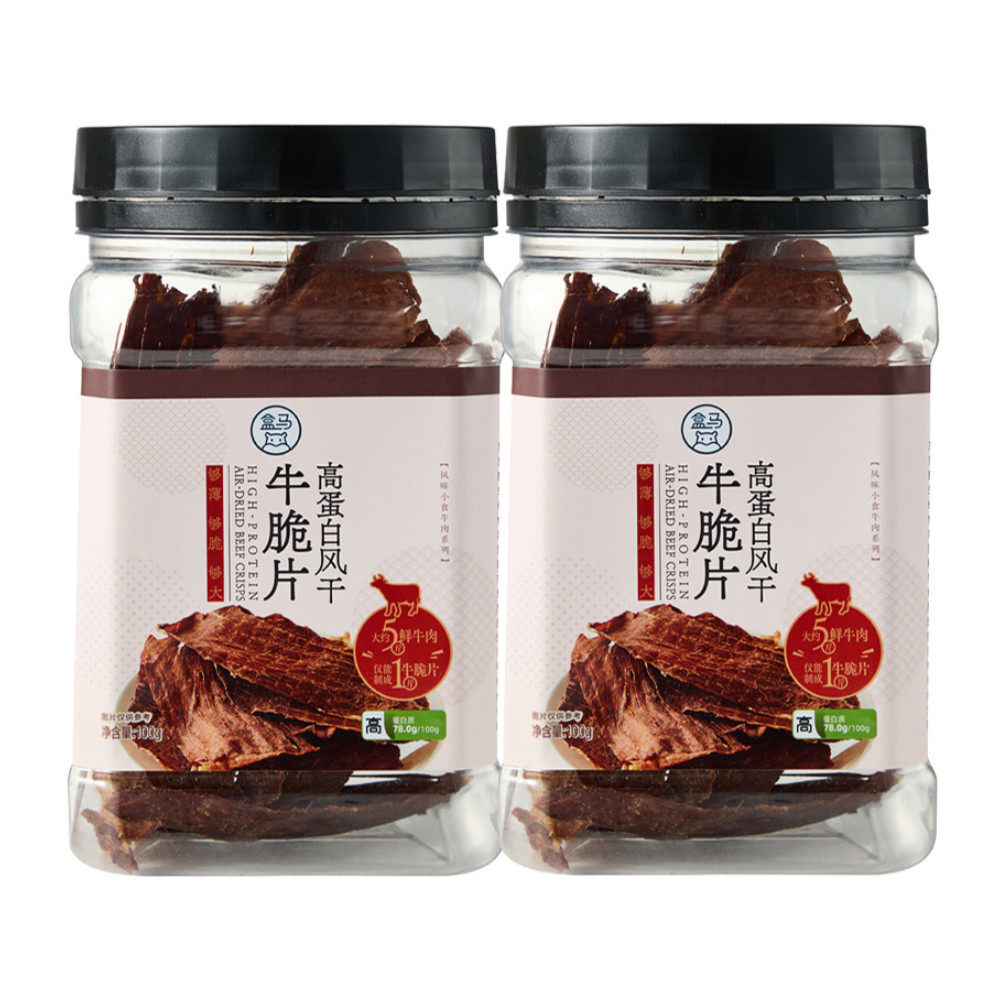 盒马代购 高蛋白风干牛脆片 100g*2罐网红牛脆脆零食