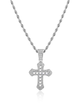 镶钻十字架项链男女款彩色蓝色吊坠潮流轻奢高级感毛衣链生日礼物