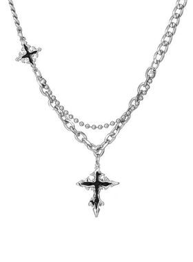 十字架叠戴项链男女款轻奢精致中性钛钢毛衣链吊坠锁骨链生日礼物