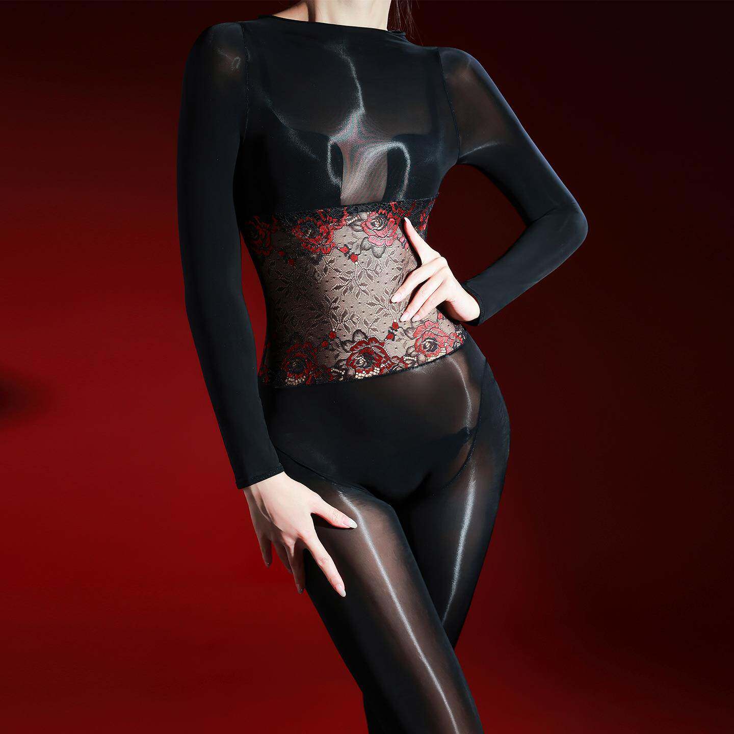 油亮性感连体袜超薄丝滑油光情趣诱惑紧身女丝袜衣开档连裤袜女袜