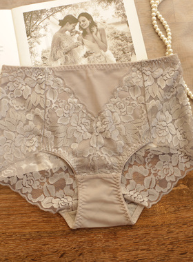 夏季性感大码蕾丝内裤女舒适网纱高腰胖妹妹无痕包臀小平角裤透气