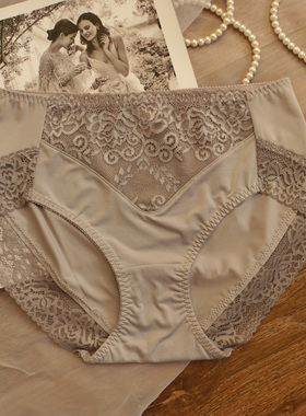 日系舒适牛奶丝内裤女高腰蕾丝边无痕包臀胖MM大码女士三角裤透气