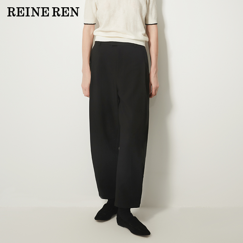 可调节脚口立体宽褶直筒西装裤