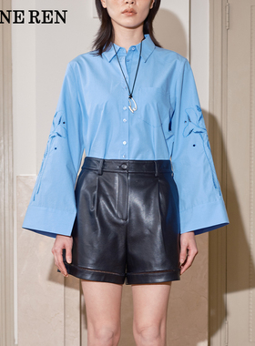 REINEREN任茜2025新品设计师款独特花朵镂空廓形刺绣衬衫