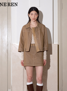 REINEREN任茜2025新品新品设计师款姜黄色棉质工装短夹克外套