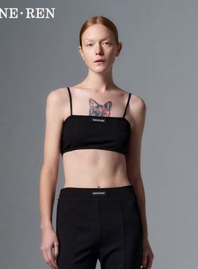 REINEREN任茜设计师款春夏薄款黑色坑条纹细肩带抹胸打底内衣