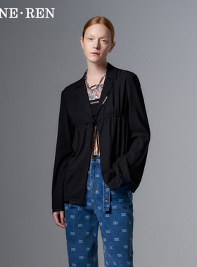 REINEREN任茜设计师款秋冬春夏薄款时尚百搭黑色雪纺系带长袖外套