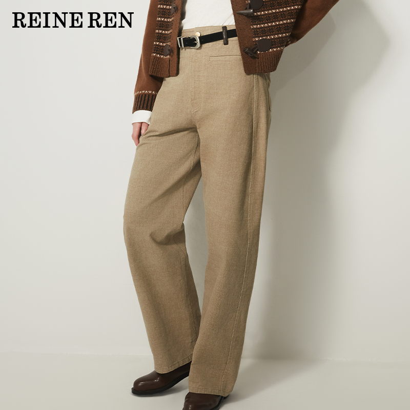 REINEREN设计师任茜2025秋新品复古水洗分割弧形香蕉型长裤