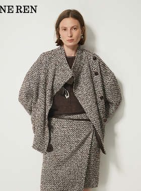 【现货】REINEREN任茜设计师款2025秋冬咖色侧扣小香风粗花呢套装