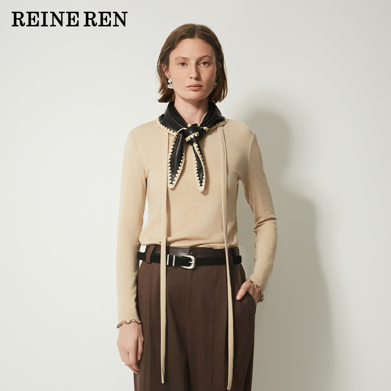 REINEREN任茜设计师款2025秋冬新款圆领系带修身长袖打底针织内搭